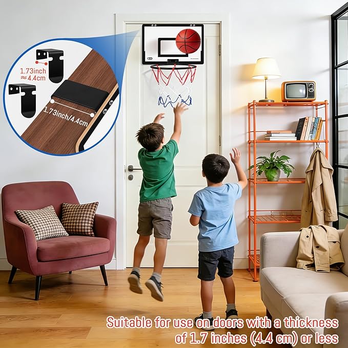 Over the Door Basketball Laundry Hamper, 2-in-1 Wooden Sports Laundry Basket with Basketball Hoop & Bottom Zipper, Adjustable Hanging Clothes Hamper for Kids Teens Bedroom Dorm Bathroom