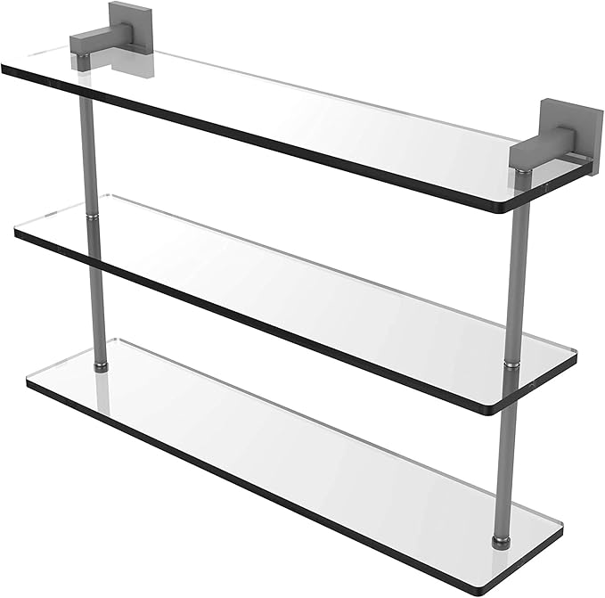 Allied Brass MT-5-22 Montero Collection 22 Inch Triple Tiered Glass Shelf, Matte Gray