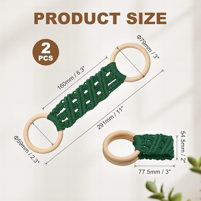 uxcell 2Pcs Kitchen Dish Towel Holder, 11"x3" Crochet Towel Ring with Hanging Loop for Cabinet House Oven Stove Door, Dark Green