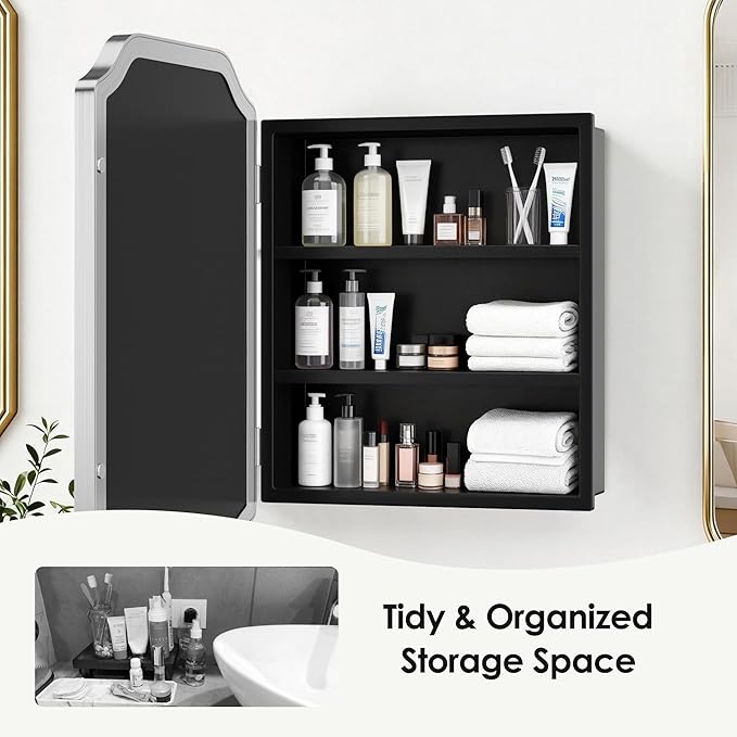 SogesHome Recessed Bathroom Mirror Medicine Cabinet with Storage, 15.7 x 23.6 Inch Wall Mounted Modern Octagon Vanity Organizer with Shelves, Space-Saving Elegant Bathroom Storage, Silver