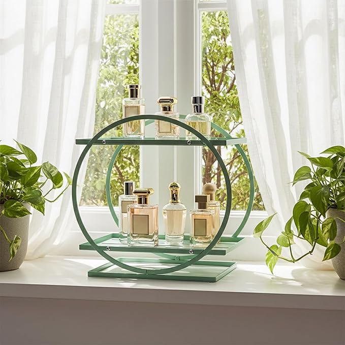 BO2706 2 Tier Bathroom Organizer, Perfume Organizer for Dresser, Green