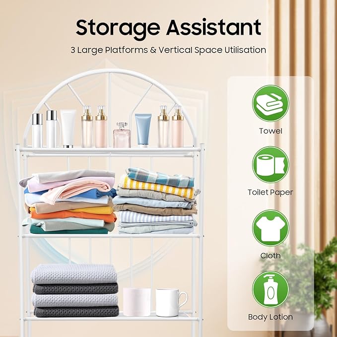 3-Tier Over The Toilet Storage Shelf, Freestanding Behind Toilet Bathroom Organizer Toilet Shelf Rack with Shelves for Toiletries Bathroom Laundry Restroom, White