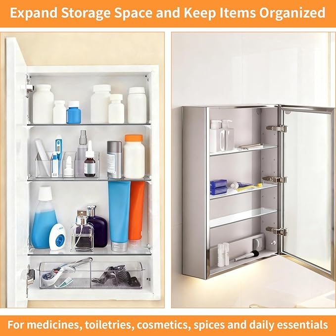 4 Pcs Medicine Cabinet Replacement Shelves, 13''L x 3''W Acrylic Medicine Cabinet Shelving Boards for Bathroom, Kitchen, Living Room