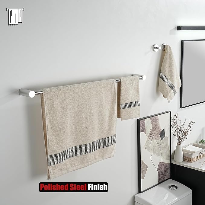 JQK Bath Towel Bar Chrome, 32.5 Inch 304 Stainless Steel Thicken 0.8mm 2 Pieces Towel Rack Bathroom Wall Mount, Useable Length 30 Inch, TB610L30-CH