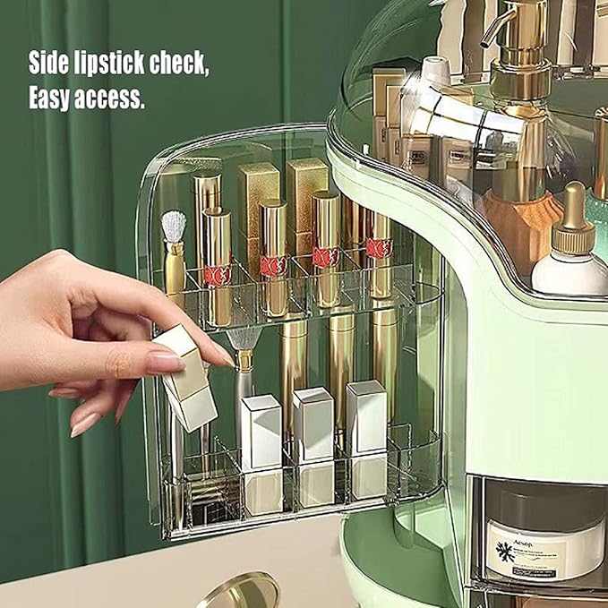 Portable Light Luxury Series Multi-Function Make Up Case Dustproof Cosmetic Storage Box,Cosmetics Skin Care Products Jewelry Organizer Case Lipstick Box - Green