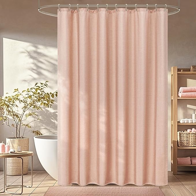 Dusty Rose Linen Look Vintage Shower Curtain Water-Resistant, Faux Linen Textured Thick Fabric Shower Curtain Washable, 72 x 72 Inch Blush Pink Heavyweight Shower Curtains for Bathroom