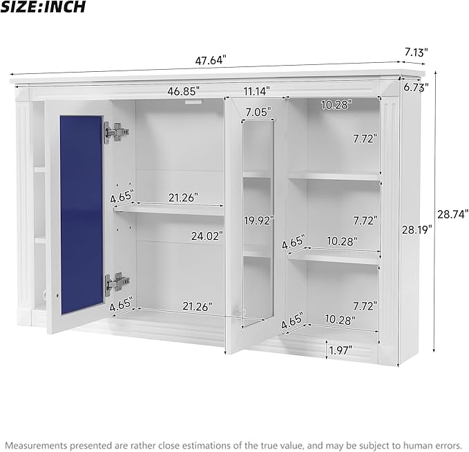 Merax Bathroom Medicine Cabinet with Mirror Door & Adjustable Shelf, 48" x 28" Wall Mounted Bathroom Storage Cabinet with Mirror, Over The Toilet