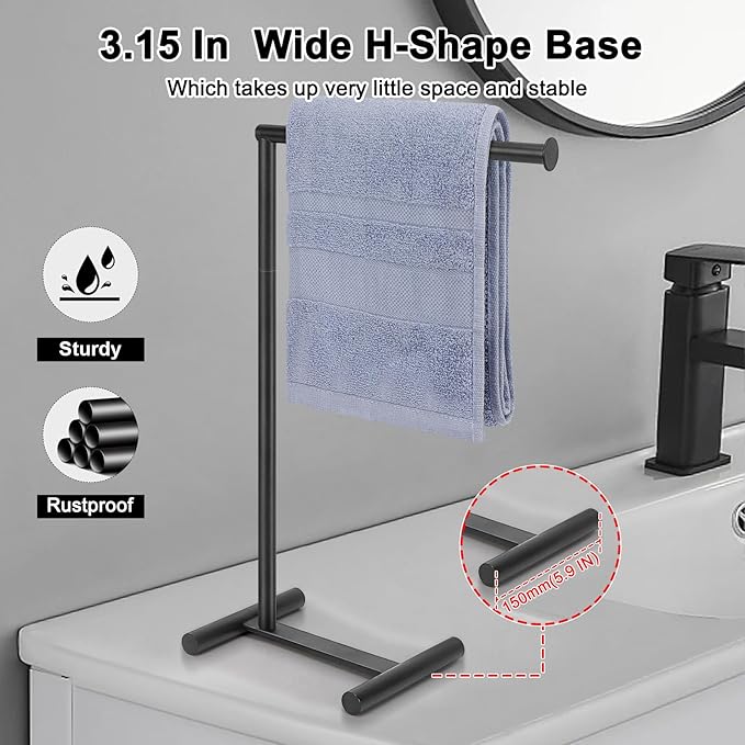 Livabber L-Shape Hand Towel Holder Stand, Metal Hand Towel Rack Modern Countertop Hand Towel Ring Standing Towel Bar for Bathroom Kitchen Vanity (Black)