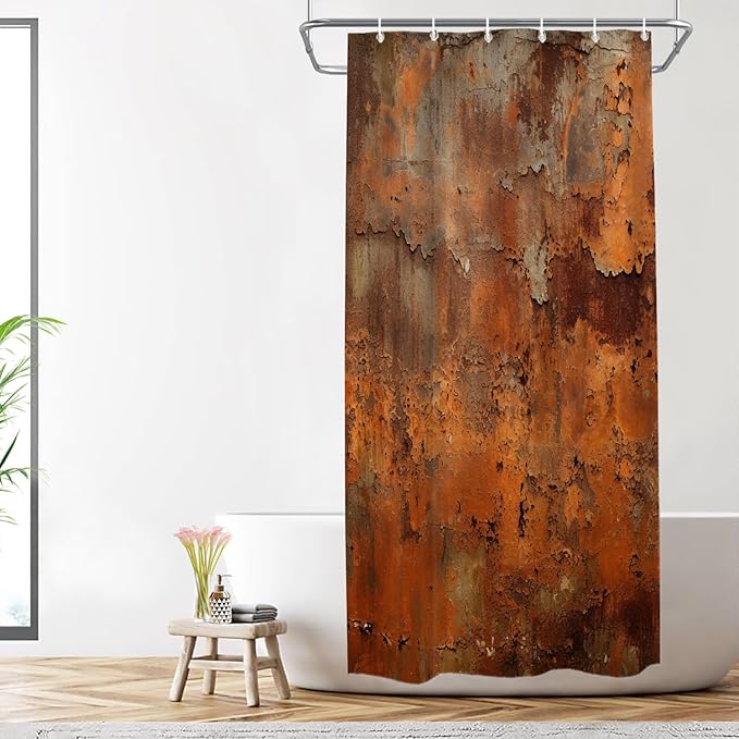 Shrahala Rusty Surface Decorative Shower Curtain, Peeling Paint Texture Bathroom Décor Polyester Fiber Waterproof with Plastic Rings for Shower Stall Bathtubs 72 X 36 in