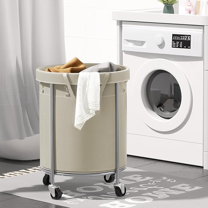 Aduanbang 170L Laundry Basket with Wheels, Rolling Hamper with Removable Bag & Steel Frame, Round Laundry Cart with 4 Casters & 2 Brakes, Ideal for Bedroom, Bathroom & Laundry Room