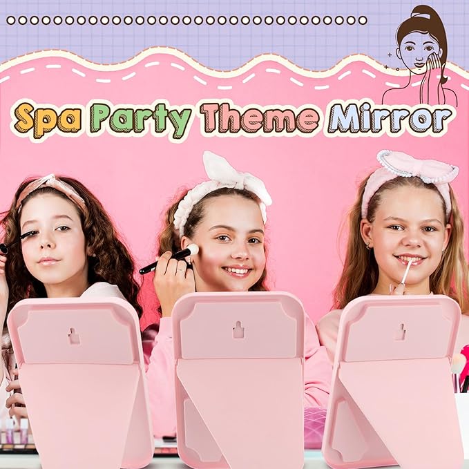 DoubleFill 6 Pcs Spa Party Mirror Spa Party Supplies Sleepover Accessory Favors Makeup Mirror for Sleepover Slumber Birthday Favors Women Adults Princess Gift(Pink)