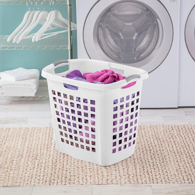 Sterilite 12258004 Ultra Easy Carry Hamper, White Hamper w/Titanium Inserts, 4-Pack