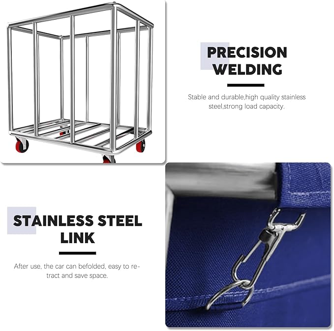 Commercial Laundry Cart with Wheels, 400L Large Rolling Laundry Cart with Steel Frame and Oxford Cloth, Heavy Duty Industrial Laundry Cart for Home,Hotel,Laundry Room, 441 lbs Load (Blue-8)