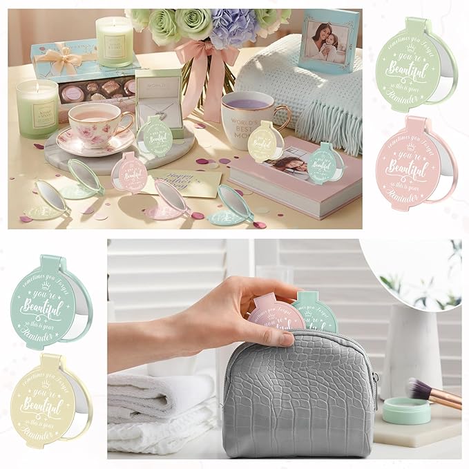 36 Pcs 2.76 Inch Inspirational Compact Mirror Bulk Women Small Gifts Graduation Party Favors Purse Mirror Pocket Mini Stuffer Items for Adult Coworker Cheerleader Employee (Light Colors)
