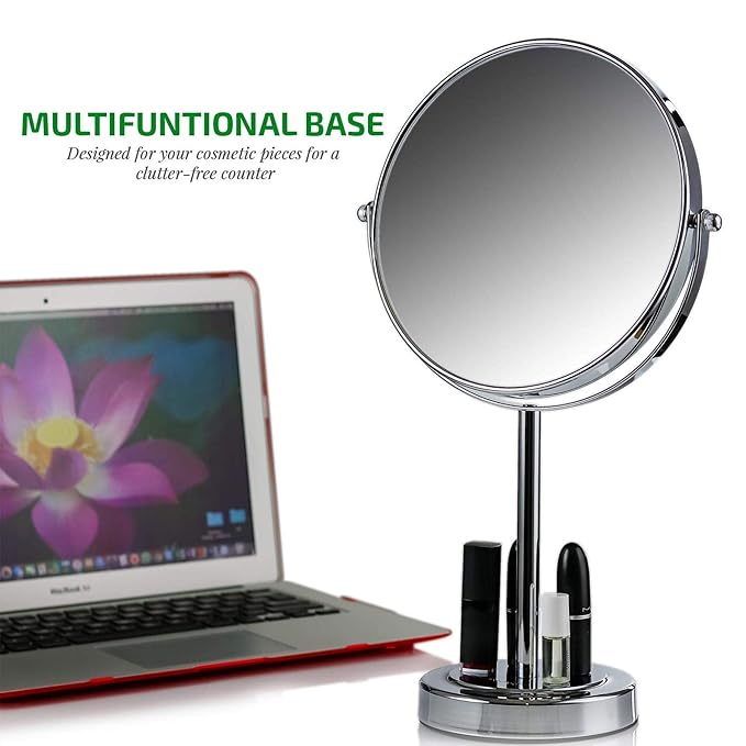 OVENTE 8" Tabletop Mirror, 1X & 7X Magnification, Adjustable Double Sided Round Table Mirror, Flip for Closeup View, Compact for Cubicle, Vanity and Travel, Polished Chrome MNLMT80CH1X7X (Pack of 2)