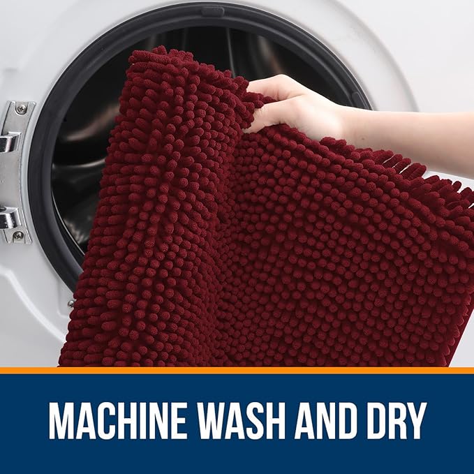 OLANLY Bathroom Rugs 59x35, Extra Soft Absorbent Chenille Bath Rugs, Rubber Backing Quick Dry, Machine Washable Bath Mats for Bathroom Floor, Tub and Shower, Home Decor Accessories, Burgundy