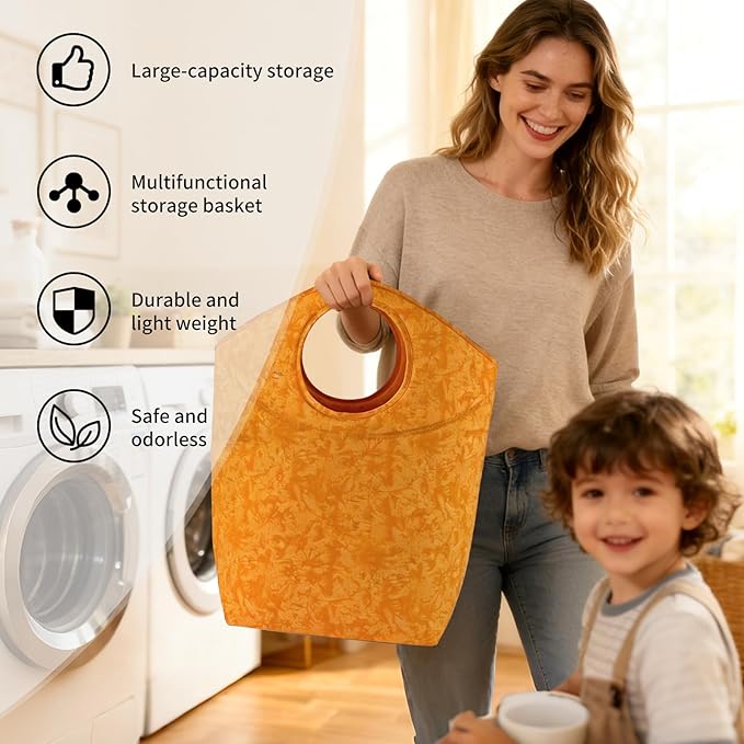 18"x17"x9.5" Capacity Foldable Laundry Basket, Portable Collapsible Laundry Hamper with Soft Handle, Waterproof Wear-Resistant Storage Bag for Dirty Clothes, Grocery, Camping, Bathroom, Bedroom, Car