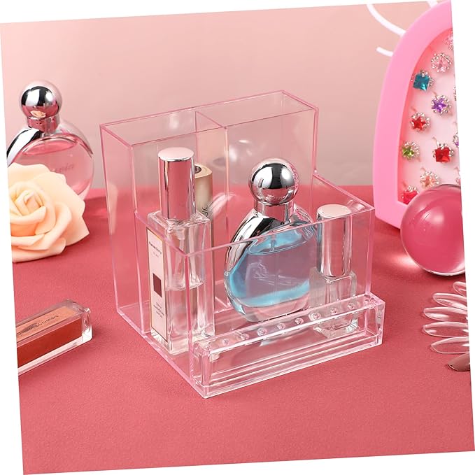 FRCOLOR Nail Drill Bits Holder Stand Display Organizer with Holes Transparent Storage Box for Nail Art Polishing Grinding Drill Bit (Pink)