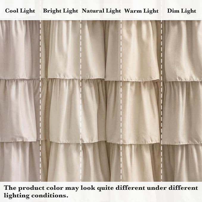 Seasonwood Small Beige Ruffle Shower Curtain Natura Farmhouse Vintage Handcrafted Rustic Decorative Fabric Shower Curtains for Bathroom, 36"x72"