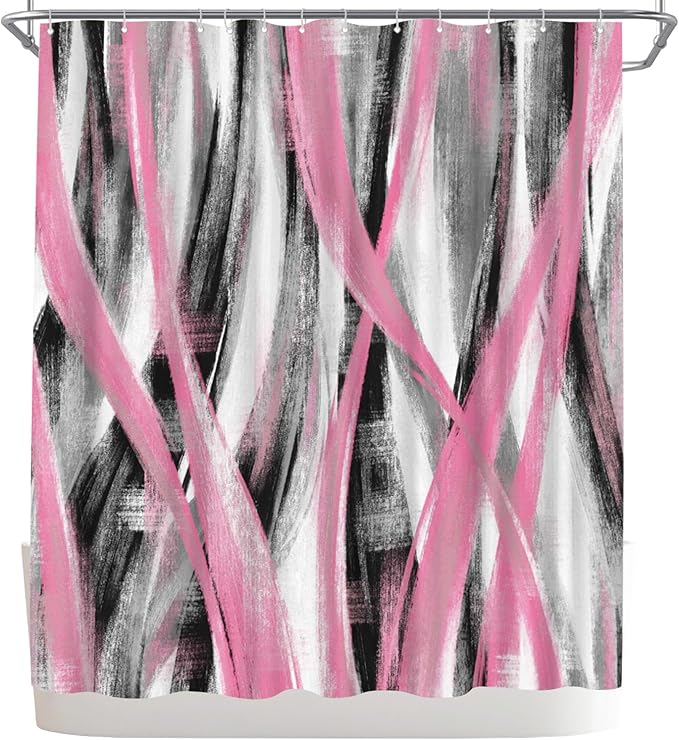 WELMECO Geometric Shower Curtain Modern Abstract Shower Curtain Bathroom Decor Polyester Fabric, 72x72inch (Pink and Grey)