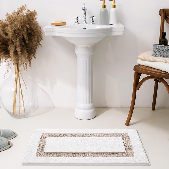 GRANNY SAYS Microfiber Bathroom Rugs Non Slip Washable, Water Absorbent Bathroom Mats for Tub, Soft Bath Mats for Bath Floor & Shower, Bath Rug, 16" x 24", Khaki Bath Rugs