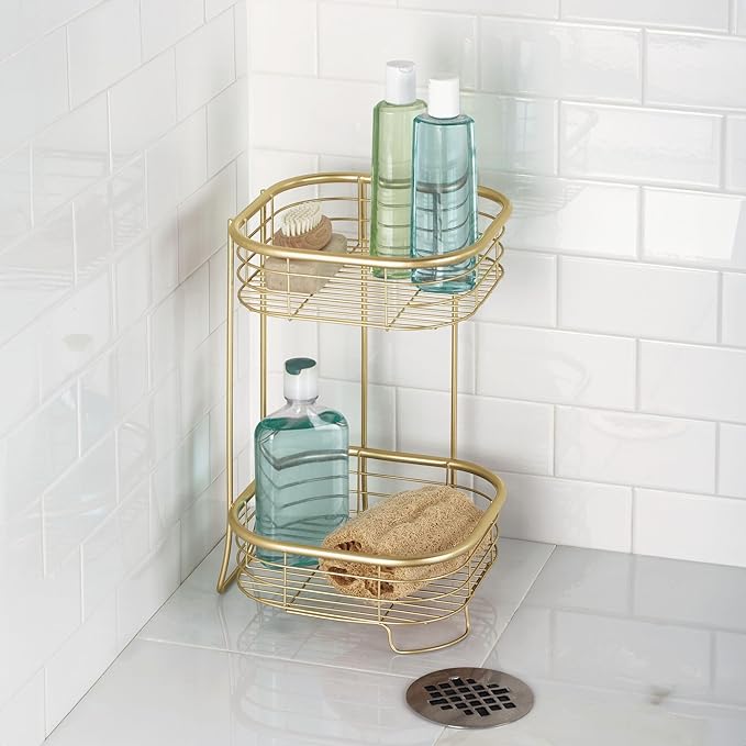 iDesign 2-Tier Bathroom Freestanding Square Shower Caddy Organizer - Gold
