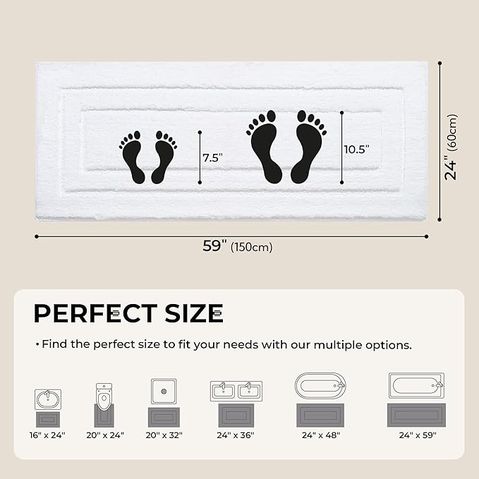 GRANNY SAYS Large Bathroom Rugs Non Slip Washable, 59" x 24", Water Absorbent Bath Mats for Bath, Thick Soft Shaggy Bath Rug, Microfiber Bath Floor Mat, Bathroom Decor, White