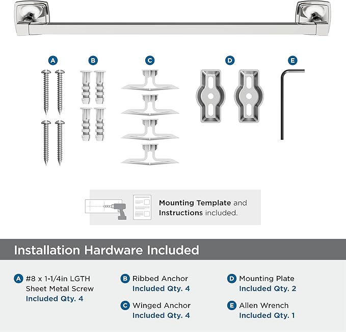 Amerock BH3609326 | Chrome Towel Bar | 18 in (457 mm) Towel Rack | Stature | Bathroom Towel Holder | Bathroom Hardware | Bath Accessories