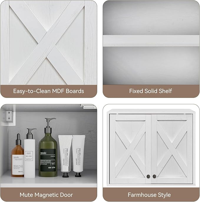 YOURLITE Laundry Cabinet, Medicine Cabinet, Bathroom Kitchen Storage Wall Mounted Farmhouse Organizer with Shelves Over Toilet, One Set of 2 Pieces X 24", White