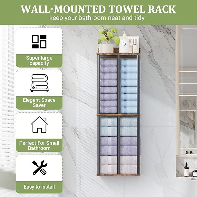 Large Capacity Three-Layer Towel Racks for Bathroom Wall Mounted, Updated 3 Bar Towel Holder for Bath Wall, Bath Towel Rack for Bathroom Wall, Metal Small Bathrooms Towel Storage Rack, Rustic