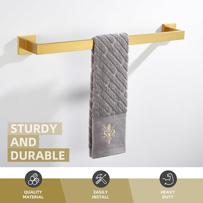 Bath Towel Bar 23.74", Angle Simple SUS304 Stainless Steel Bathroom Towel Holder, Shower Towel Rod, Single Towel Hanger Bar, Clothing Towel Rack for Wall, Brushed Dark Gold