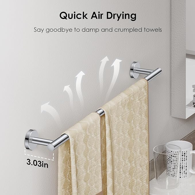 FORIOUS Bathroom Hardware Accessories Set, SUS304 Stainless Steel Towel Bar Set, Modern Towel Racks Holder for Bathroom, Toilet Paper Holder Wall Mounted 4 Pieces(24" Bar, Chrome)