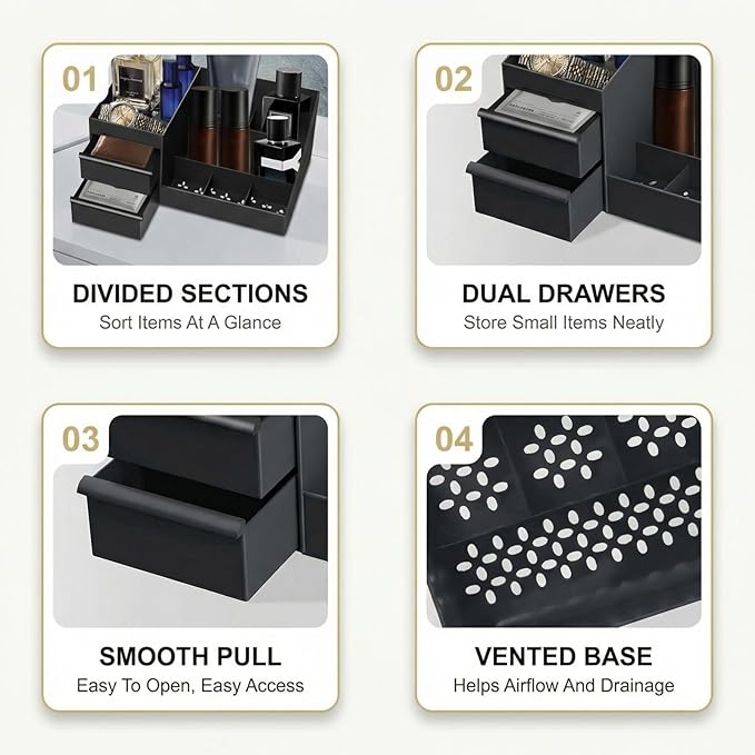 Cologne Organizer for Men, Perfume Organizer with 2 Drawers, Organizer for Bathroom or Bedroom Countertop, for Perfumes, Skincare Products, and Daily Necessities Storage, Gifts for Men