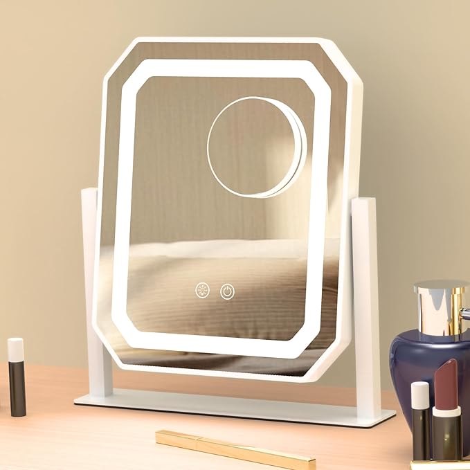 Lighted Makeup Mirror, Hollywood Vanity Mirror with Lights, 3 Color Lighting Modes, Detachable 5X Magnification Mirror, Smart Touch Control, 360°Rotation (12in. White) Title Generator Brand