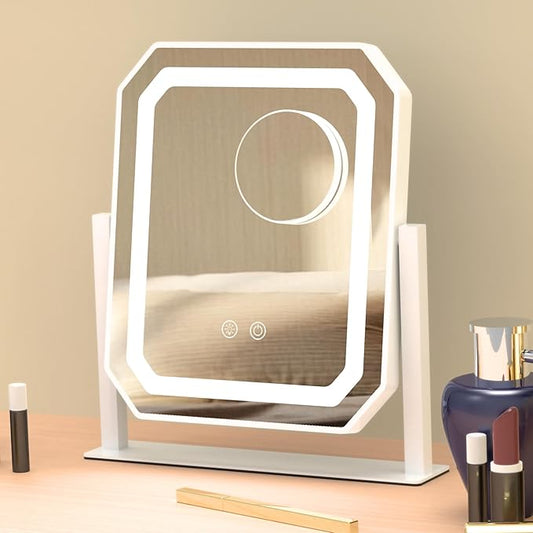 Lighted Makeup Mirror, Hollywood Vanity Mirror with Lights, 3 Color Lighting Modes, Detachable 5X Magnification Mirror, Smart Touch Control, 360°Rotation (12in. White) Title Generator Brand