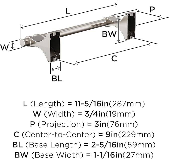 Amerock Davenport Brushed Nickel 9 inch (229mm) Towel Bar, BH36055G10