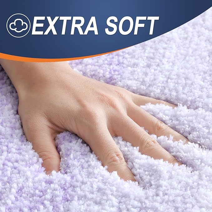 OLANLY Luxury Toilet Rugs U-Shaped 24x20, Extra Soft and Absorbent Microfiber Bathroom Rugs, Non-Slip Plush Shaggy Bath Mat, Machine Wash Dry, Contour Bathroom Mats for Toilet Base, Light Purple