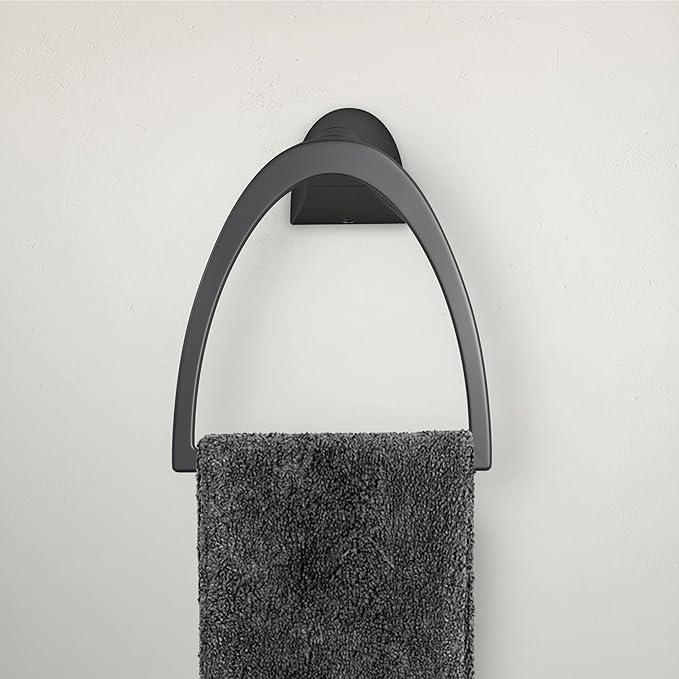 Pfister Karci Towel Ring, Hand Towel Holder for Bathroom, Wall-Mounted, Screw-In, Matte Black Finish, BRBKA0B