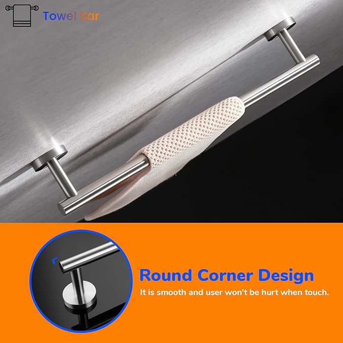 Miyili 15.75-Inch Bathroom Towel Bar SUS 304 Stainless Steel Towel Holder Rack Wall Mount Brushed Finish, A01N40A