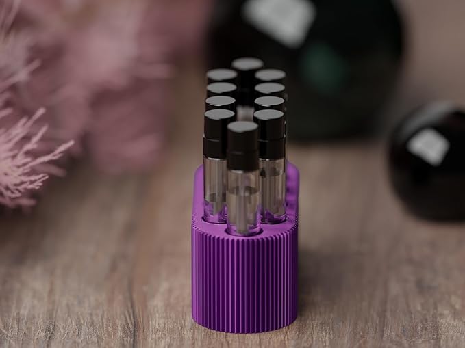 Perfume Sample Organizer for Bathroom or Vanity ?€? Ideal Makeup and Skincare Storage, Desk and Bathroom Counter Organizer, Gift for Her (2mL Purple - Fits Mini Perfume Samples)