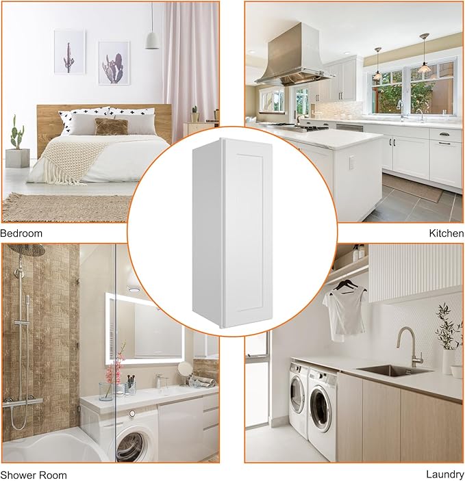 ROOMTEC Wood Wall Cabinet,RTA Single Door Medicine Cabinet with Adjustable Shelves and Soft-Close Door for Kitchen, Bathroom, and Laundry. 12" D*12" W*36" H, Shaker White
