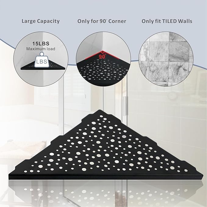HIDROP Corner Shower Shelf 10" Triangular (Matte Black)