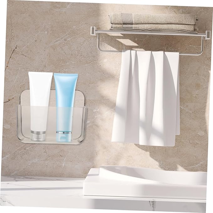 PartyKindom Wall Mounted Bathroom Holder Clear Acrylic Sundries Storage Shelf with Draining Space-Saving Organizer Shelf for Bathroom and Kitchen Small Rounded Design No-Drill Installation