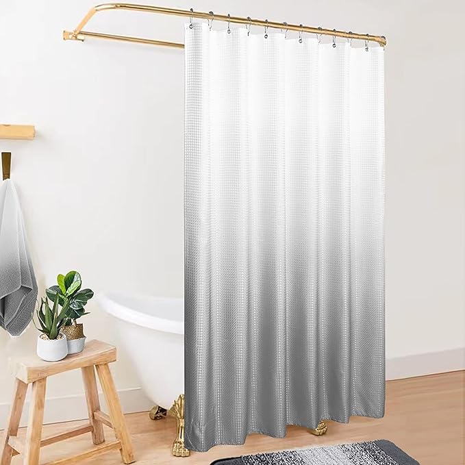 Mrs.Naturall Grey and White Shower Curtain,Ombre Washable Cloth Fabric Silver Light Gray Shower Curtains for Bathroom,72 Inch