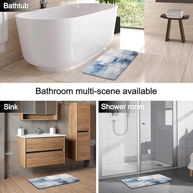 Lnond 4Pcs Bathroom Shower Curtain Sets with Rugs,Blue Grey Watercolor Painting Art Bathroom Sets with Shower Curtain and Rugs and Accessories
