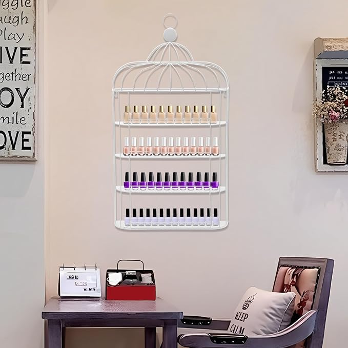 Nail Polish Organizer Wall Mounted, 4-Tier Nail Polish Storage Rack, Metal Nail Polish Storage Holder, Multifunctional Organizer for Essential Oil Perfume Lipsticks at Home Salon Spa(White)