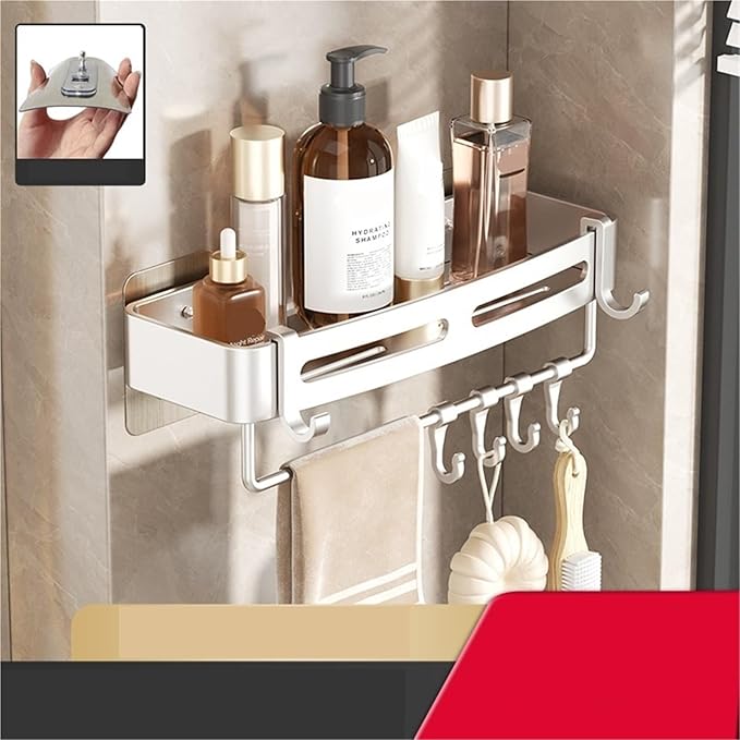 Triangular Wall-Mounted Shelf for Bathroom Or Toilet Area Rectangle Additional Balcony Storage Space for Small Bathrooms(Silver,Rectangle_1PCS with Bars)