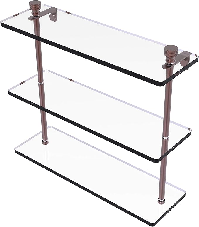 Allied Brass FT-5/16 Foxtrot Collection 16 Inch Triple Tiered Glass Shelf, Antique Copper