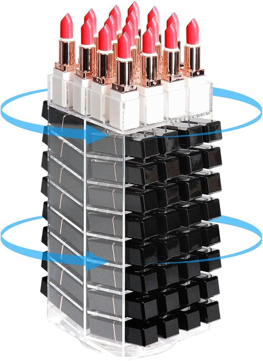 JackCubeDesign 360 Rotating Lipstick Clear Acrylic Display Rack Organizer Stand Lazy Susan Makeup Cosmetics Storage Case Box Carousel Stunning Shelf with 80 Compartments – :MK391A