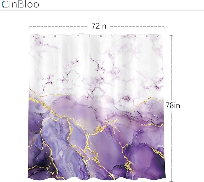 Cinbloo Purple Marble 72Wx78H Shower Curtain Extra Long Abstract Modern Lilac Gold Minimalist Cracked Lines Ombre Elegant Luxury Bathroom Curtain Set Aesthetic Bath Bathroom Accessories Decor